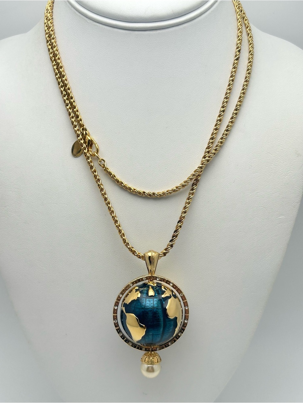 Kenneth Jay Lane KJL Vintage World Peace Globe Pendant Necklace